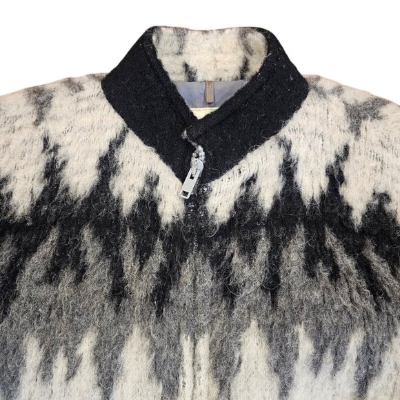 Vintage Spelana Womens Coat Scandinavian Fuzzy WOOL Size‎ M Chevron Black White - Picture 6 of 13